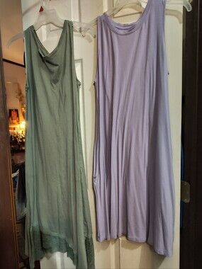 Lot of 2 Sleeveless.Time & Tru - Logo Midi Poly/Cotton Summer Dresses Large